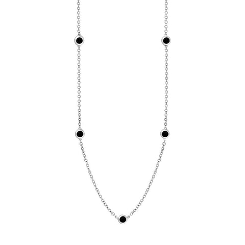 Sterling Silver Whitby Jet Heart Link Disc Chain Necklace, N746.