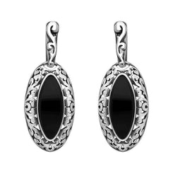 Sterling Silver Whitby Jet Marquise Pierced Frame Earrings, E1555