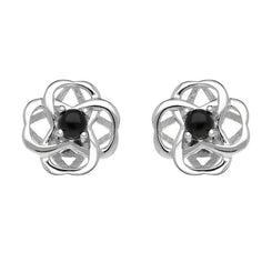 Sterling Silver Whitby Jet Open Round Flower Earrings E2567