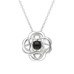 Sterling Silver Whitby Jet Open Round Flower Necklace P3535C