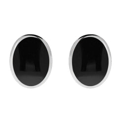 Sterling Silver Whitby Jet Oval Flat Omega Stud Earring, E084.