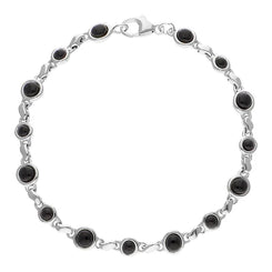 Sterling Silver Whitby Jet Round Bead Link Bracelet, B884.