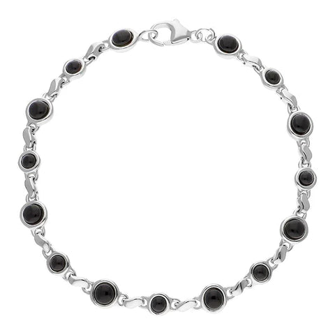 Sterling Silver Whitby Jet Round Bead Link Bracelet, B884.