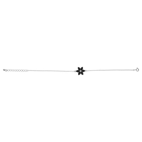 Sterling Silver Whitby Jet Six Stone Petal Flower Bracelet, B1160.Sterling Silver Whitby Jet Six Stone Petal Flower Bracelet, B1160_2