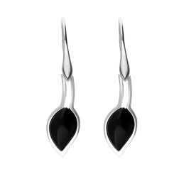 Sterling Silver Whitby Jet Small Leaf Drop Earrings, E1111