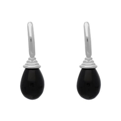 Sterling Silver Whitby Jet Tear Drop Hoop Earrings EUNQ0000912
