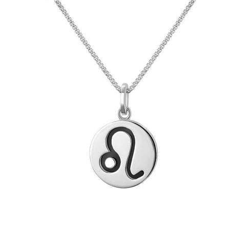Sterling Silver Whitby Jet Zodiac Leo Round Necklace, P3608.