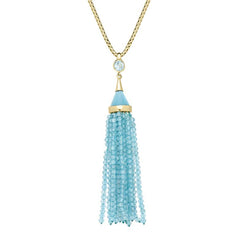 Sterling Silver Yellow Gold Vermeil Blue Topaz Round Cascade Tassel Necklace PUNQ0005272
