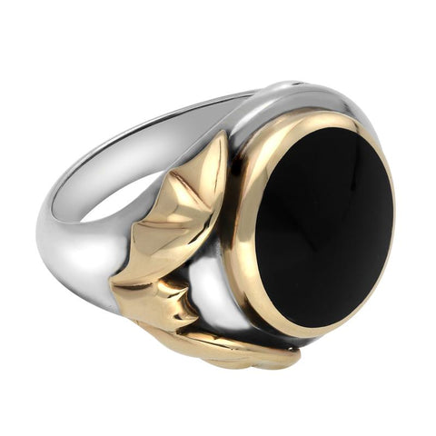 Sterling Silver 9ct Yellow Gold Whitby Jet Bat Signet Ring. r579.