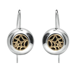 Sterling Silver 9ct Yellow Gold Whitby Jet Spider Web Hook Earrings. E1316.
