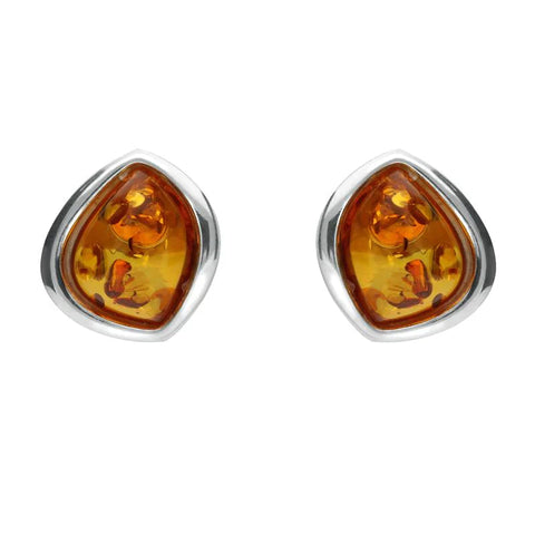Sterling Silver Amber Abstract Marquise Stud Earrings. E2039.