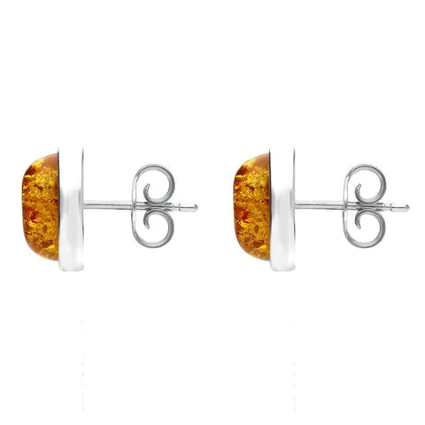 Sterling Silver Amber Framed Oval Stud Earrings. E2350.