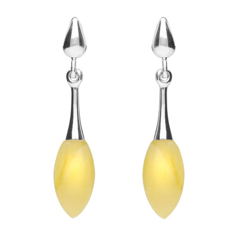 Sterling Silver Amber Long Slim Marquise Drop Stud Earrings. E2344