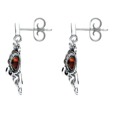 Sterling Silver Amber Orange Owl Stud Earrings E2329