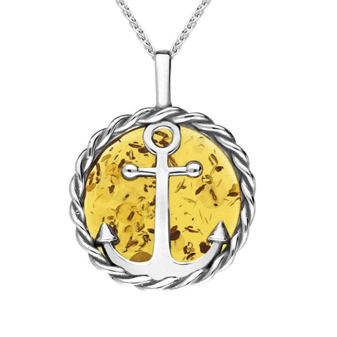 Sterling Silver Amber Rope Edge Anchor Necklace P3338C