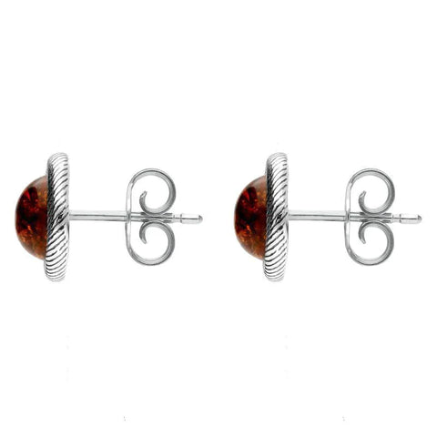 Sterling Silver Amber Round Rope Framed Stud Earrings. E2346.