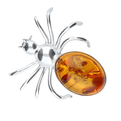Sterling Silver Amber Spider Brooch. M254.
