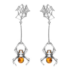 Sterling Silver Amber Spider Web Drop Earrings, E2332.