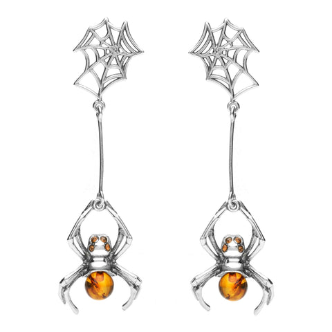 Sterling Silver Amber Spider Web Drop Earrings, E2332.