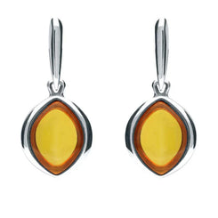 Sterling Silver Amber Wide Marquise Drop Earrings E1562