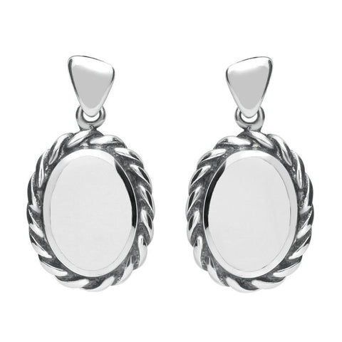 Sterling Silver Bauxite Oval Rope Edge Triangle Bail Drop Earrings. E286.