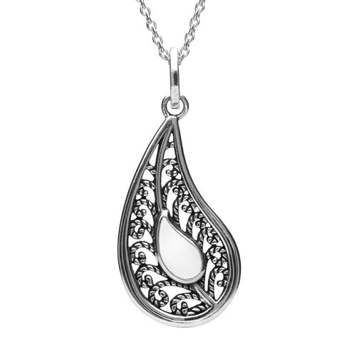 Sterling Silver Bauxite Oxidise Stone Teardrop Necklace P2538