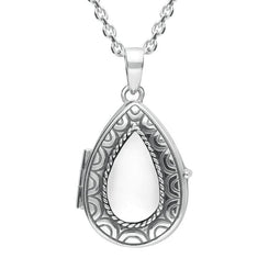 Sterling Silver Bauxite Pear Stone Pattern Edge Locket P2098