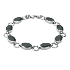 Sterling Silver Bloodstone Eight Stone Round Ring Bracelet B190