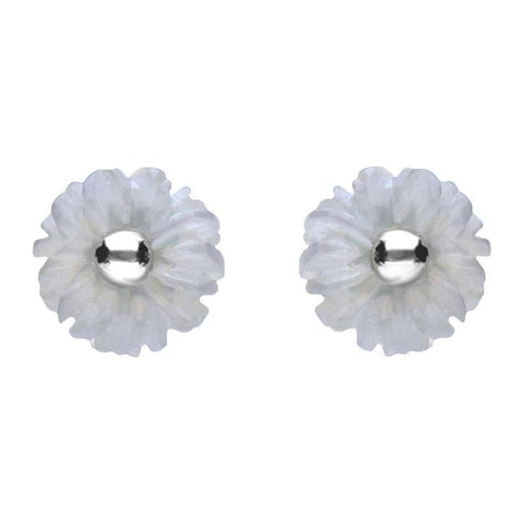 Sterling Silver Blue Chalcedony Tuberose Daisy Stud Earrings, E2160.
