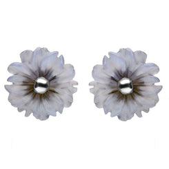 Sterling Silver Blue Chalcedony Tuberose Daisy Stud Earrings, E2161.