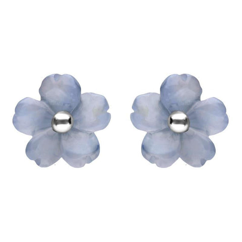 Sterling Silver Blue Chalcedony Tuberose Gypsophila Stud Earrings, E2156.