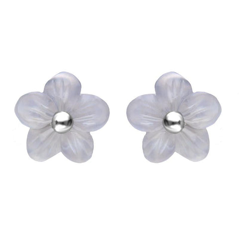 Sterling Silver Blue Chalcedony Tuberose Pansy Stud Earrings, E2152.