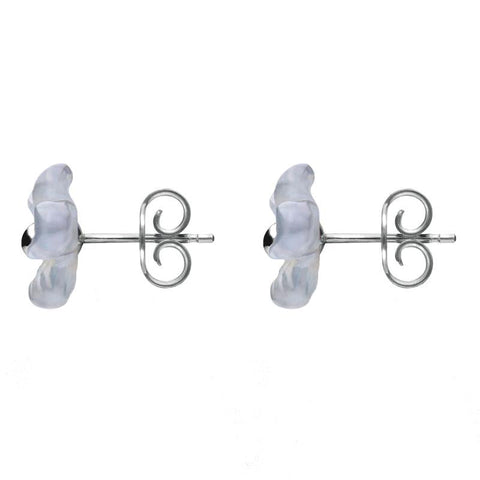Sterling Silver Blue Chalcedony Tuberose Pansy Stud Earrings, E2152.