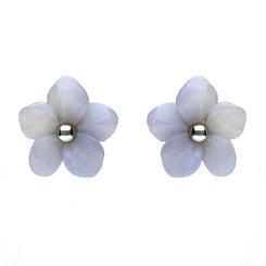 Sterling Silver Blue Chalcedony Tuberose Pansy Stud Earrings, E2153.