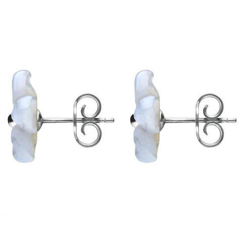 Sterling Silver Blue Chalcedony Tuberose Pansy Stud Earrings, E2153. side