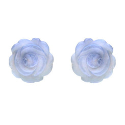 Sterling Silver Blue Chalcedony Tuberose Rose Stud Earrings, E2151.