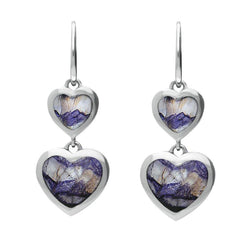 Sterling Silver Blue John Graduated Heart Drop Earrings, E2012.