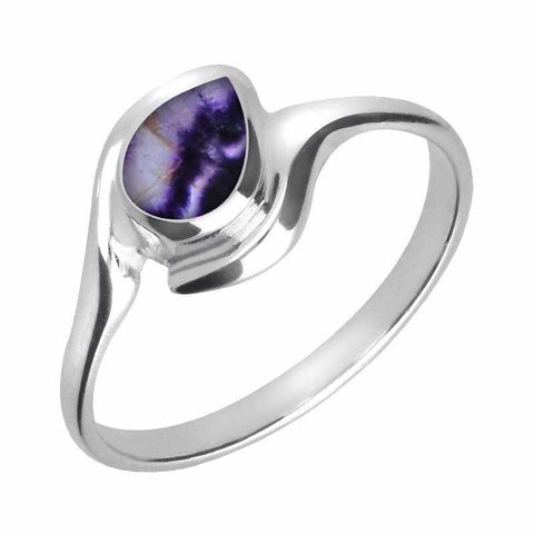 Sterling Silver Blue John Offset Pear Ring. R071
