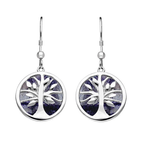 Sterling Silver Blue John Round Tree of Life Drop Earrings E2485