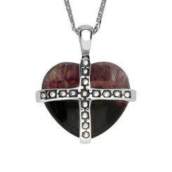 Sterling Silver Blue John Seventeen Pearl Small Cross Heart Necklace P2161