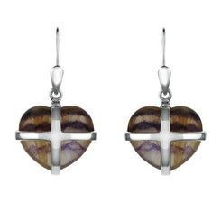 Sterling Silver Blue John Small Cross Heart Drop Earrings E1287