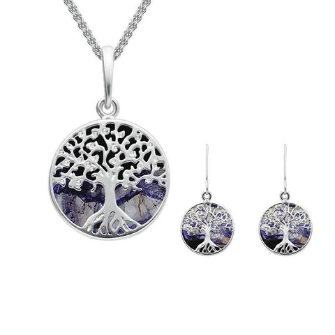 Sterling Silver Blue John Small Round Tree of Life Two Piece Set S064