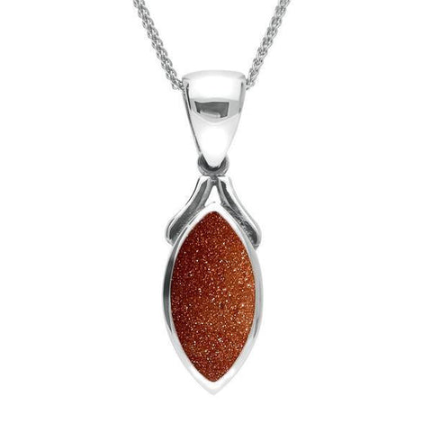 Sterling Silver Brown Goldstone Marquise Necklace P388