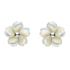 Sterling Silver White Mother of Pearl Gypsophila Tuberose Stud Earrings E2156