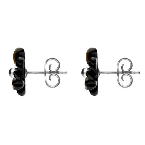 Sterling Silver Dark Mother of Pearl Tuberose Dahlia Stud Earrings, E2155.