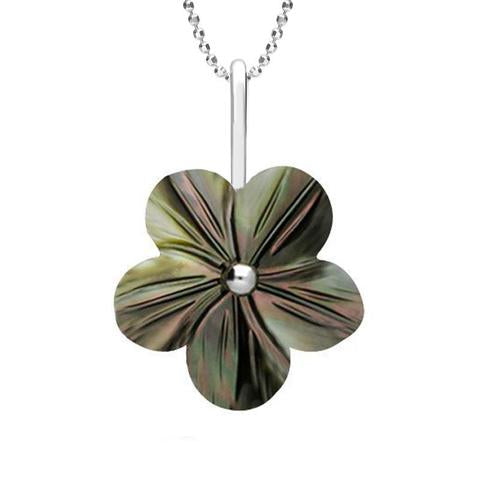 Sterling Silver Dark Mother of Pearl Tuberose Desert Rose Necklace, P2858.