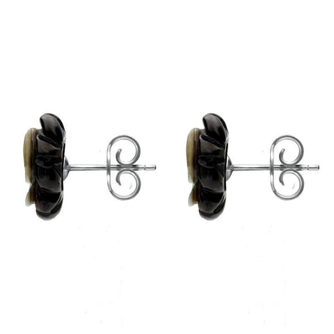 Sterling Silver Dark Mother of Pearl Tuberose Large Rose Stud Earrings, E2150.