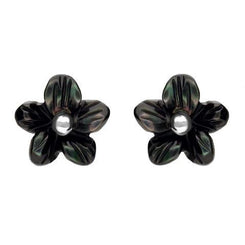 Sterling Silver Dark Mother of Pearl Tuberose Pansy Stud Earrings, E2152.