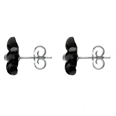 Sterling Silver Dark Mother of Pearl Tuberose Pansy Stud Earrings, E2152.