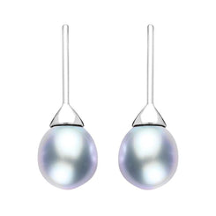 Sterling Silver Grey Pearl Hook Drop Earrings, E1358.